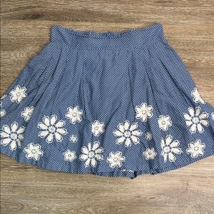 Blue Rain Polka Dot Floral Skirt Size S Blue White Mini Flowy Boho Summer